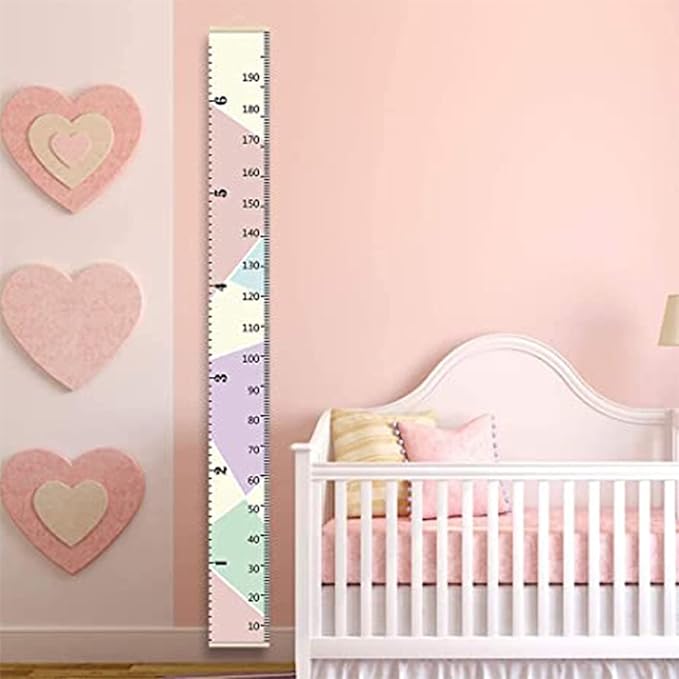 Growth Chart Wall Hanging, Portable Kids Wall Ruler Removable Height Measure Chart for Boys Girls Growth Ruler from Baby to Adult for Child's Room Decoration 79''7.9'' (Pink)