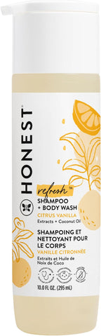 The Honest Company 2-in-1 Cleansing Shampoo Body Wash Gentle for Baby Naturally Derived Tear-free Hypoallergenic Citrus Vanilla Refresh 10 fl oz