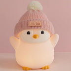 Penguin Night Light, Cute Pink Penguin Lamp with Knit Hat, Soft Silicone Nursery Nightlight for Baby, Rechargeable/Dimmable/Timer,LED Squishy Novelty Animal Bedside Lamp,Funny Gifts for Kids