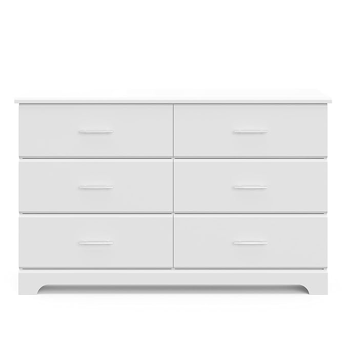 Storkcraft Brookside 6-Drawer Dresser (White) – GREENGUARD Gold Certified, White Dresser for Bedroom, Kids & Nursery Storage Chest, Safety Interlocking Drawers, Pre-Installed Tracks, Kids Chest