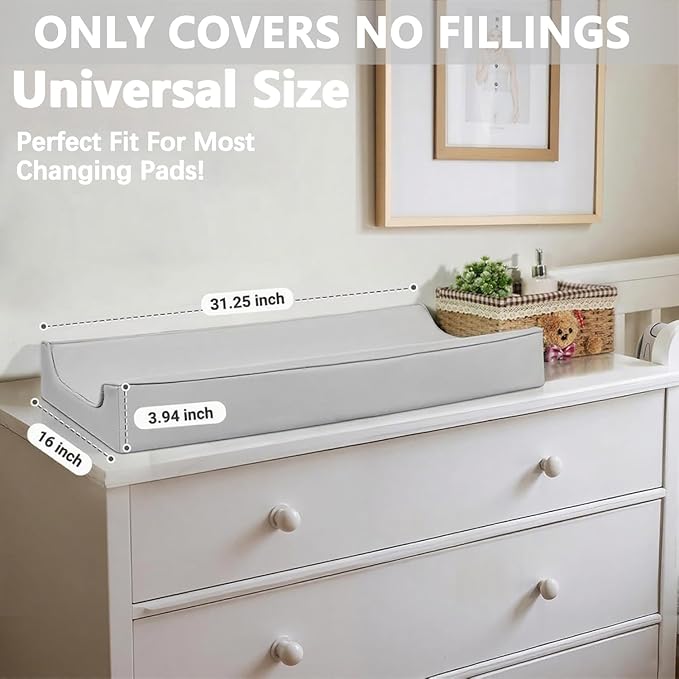 Vegan Leather Changing Pad Cover - 31"X 16" - Waterproof Wipeable, Extra Thick & Portable & Non-Slip Diaper Mat - Fits Standard Changing Tables for Baby Boy Girl (Gray)