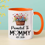 Personalized Promoted To Mommy Accent Coffee Mug With Name Year, Custom Mom Mother Mama EST 2026 Coffee Cup, Mama To Be Mug Gift For New Mommy/Wife From Husband, First Time New Mom White Cup 11 15Oz