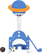 Costzon Kids Basketball Hoop, Toddler Sports Activity Center w/ 5 Adjustable Height Levels, Basketball Soccer Golf Game Set, Indoor Outdoor Basketball Hoop Set Gift for Baby Infant