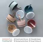 SAMiGO Silicone Baby Bowl and Spoon Set with Suction and Lid, First Stage Self Feeding Essentials, Food Bowl for 6+ Months