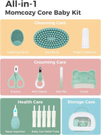 Momcozy Core Baby Kit, Baby Shower & Registry Essential Kit for Grooming&Health&Cleansing Care, Includes Nail File Kits, Nasal Aspirator, Gas Relief Tubes, Bath Brushes, Toothbrush, Comb, Storage Case