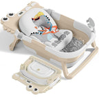 TPN Collapsible Baby Bathtub, Baby Bath Tub with Soft Cushion & Real-Time Thermometer, Baby Bathtub Infant to Toddler Tub (0-36 Months), Portable Travel Baby Tubs for Newborns (Beige)