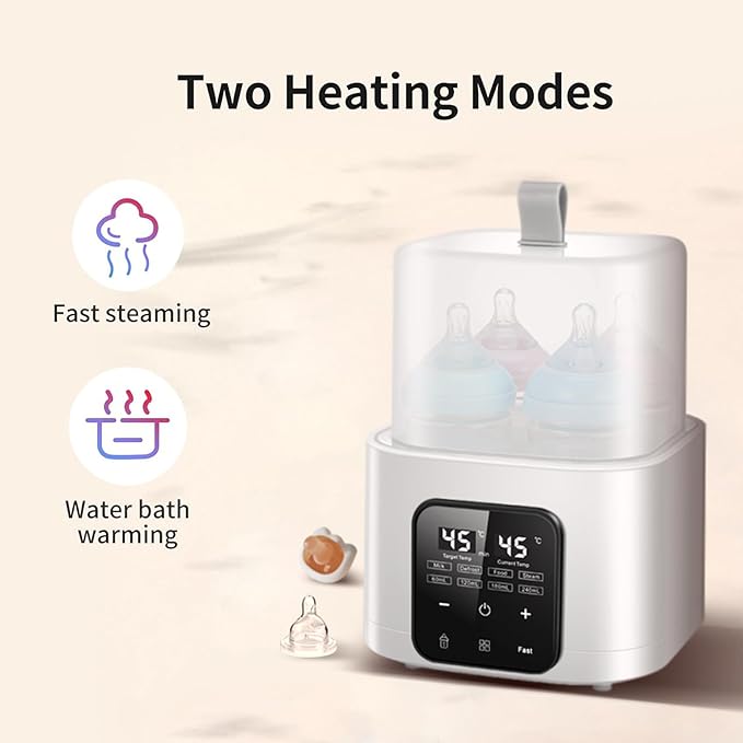 Double Baby Bottle Warmer for Twins: 6-in-1 Fast Breastmilk & Baby Food Heater, 48H Constant Temperature, Water Bath Heating, Universal Fit All Bottles & Jars, Super Large Capacity