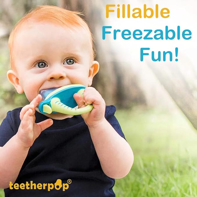 Teetherpop Fillable Silicone Teether for Babies (4-Pack) – Breastmilk Popsicle Molds for Teething w/Spill-Proof Sippy Slits – Freezable Baby Teethers for Liquids & Purées (PinkLemon/LimonTeal/Fucshia)
