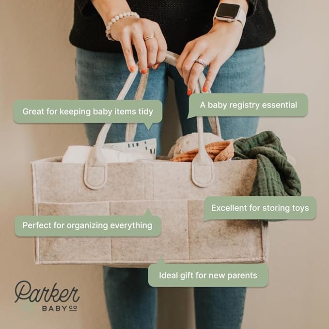 Parker Baby Diaper Caddy - Nursery Storage Bin and Car Organizer for Diapers and Baby Wipes - Oatmeal, Regular