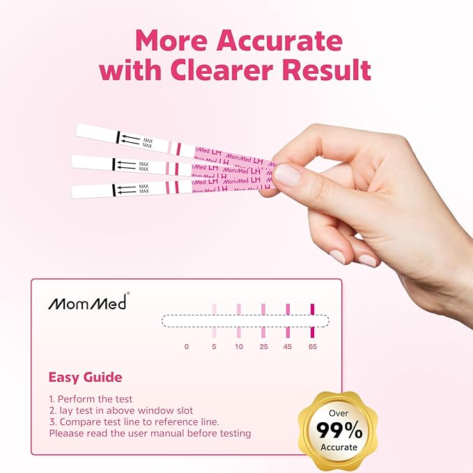 MomMed Ovulation Test Strips (LH25) with 25 Collection Cups, Reliable LH Surge Predictor OPK Kit, Accurately Track Ovulation Test, High Sensitivity Result for Women Home Testing, Pink
