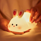 Big Face Rabbit Night Light, Adorable LED Bunny Night Lamp, Silicone Dimmable Nursery Nightlight for Girls, Silicone Rechargeable Bedside Touch Night Lights for Easter Decor