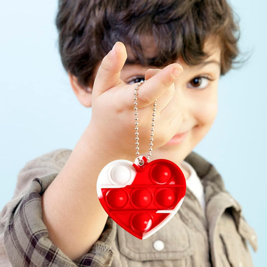 Valentine's Day Gifts for Kids Heart Mini Pop Push it Fidget Toy Keychain for Kids Adults, Party Favors Mini Pop Push it Bubble Fidget Sensory Toys Office Desk Toy（60pcs