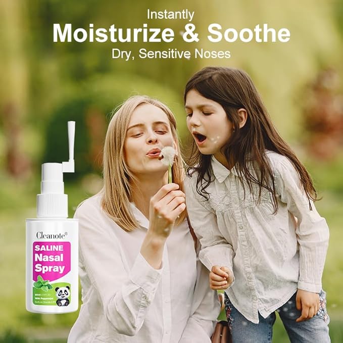 Nasal Cavity Cleaner 0.9% Physiological Saline Available for Children and Adults (60ml)-Moisturizes Dry Nose,Clean Nasal Passage，Sinus Relief，Refresh ，360 Degree Rotating Nozzle