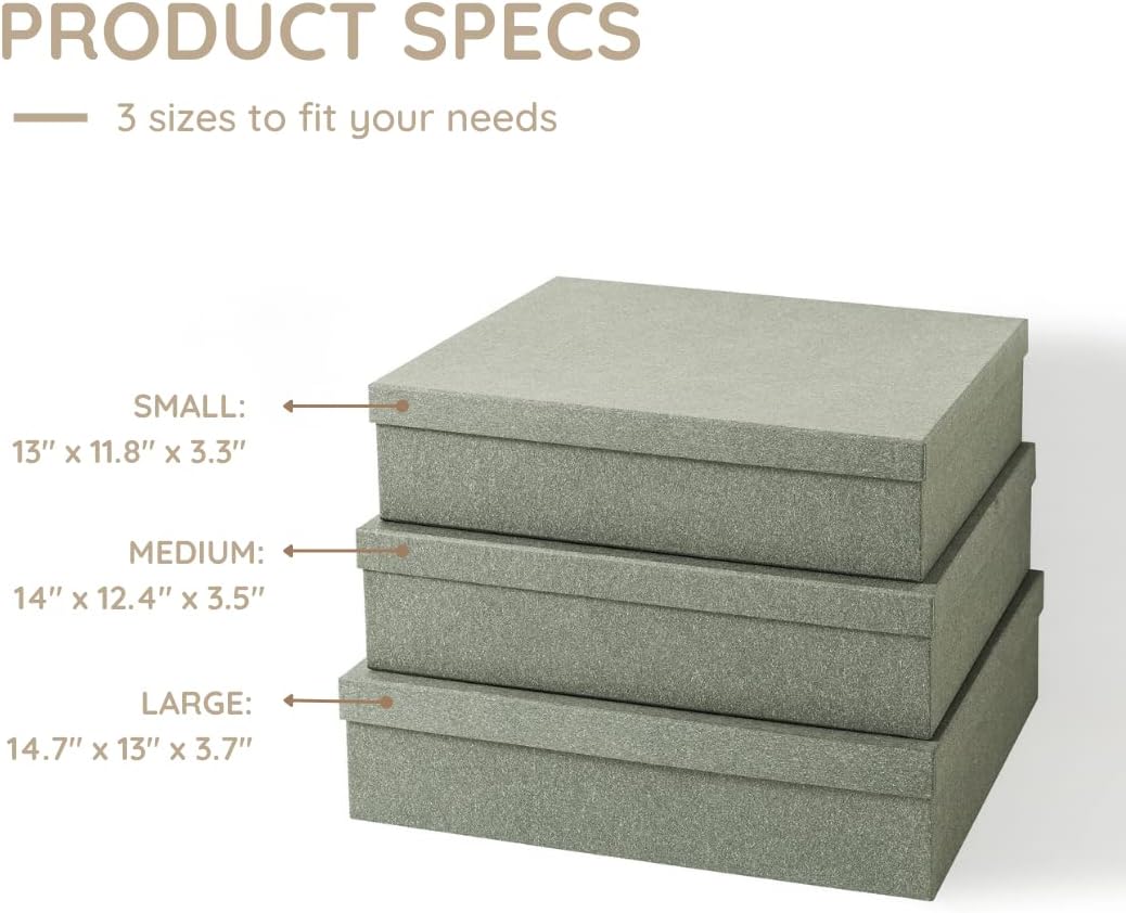Soul & Lane Decorative Storage Boxes with Lids, Paper Storage Box Set for Keepsakes and Photos, Decorative Boxes for Home Decor, Stationery, Office Organizers, Gray Kraft