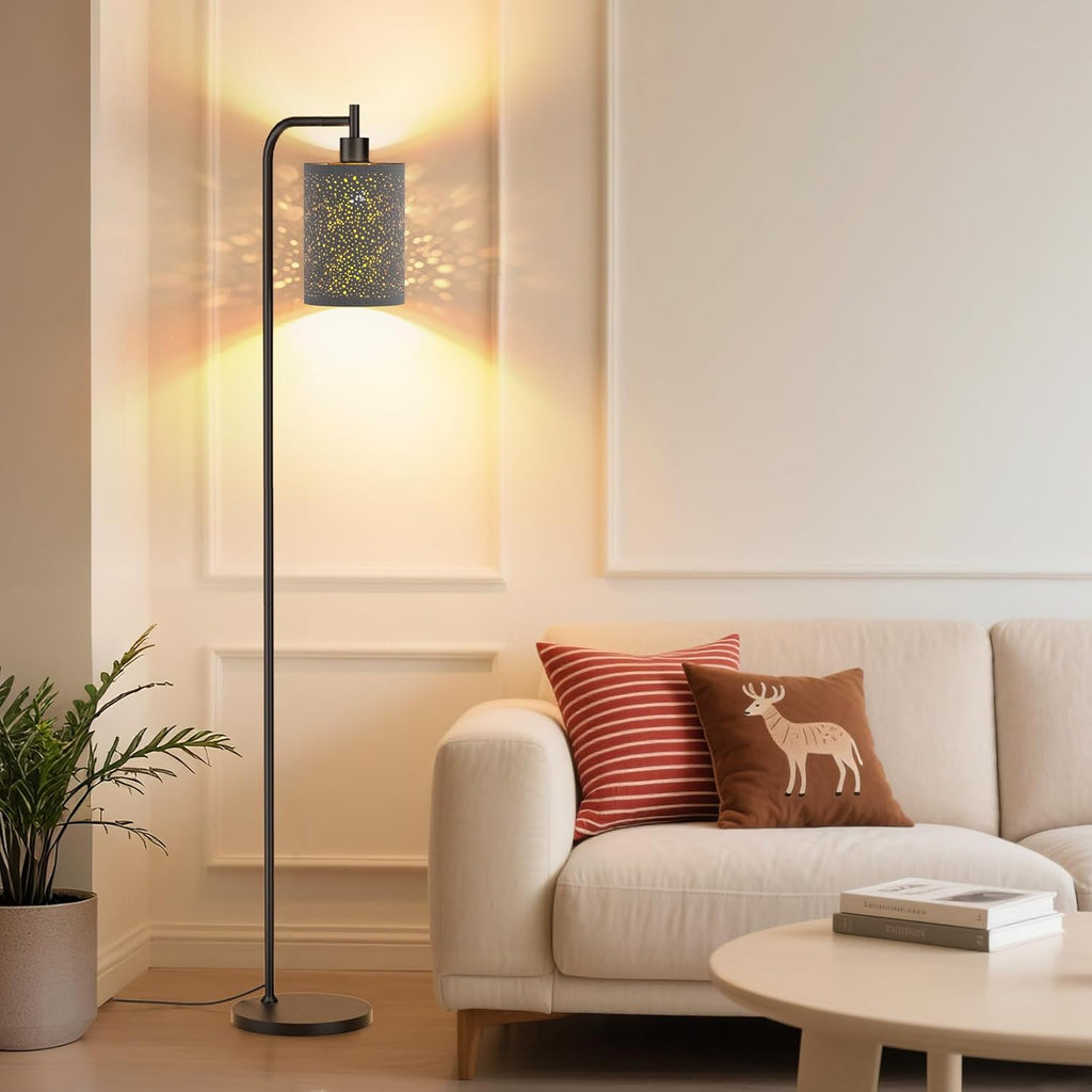 Floor Lamp with Linen Shade, Dimmable Tall Standing Lamp with Remote Control & 3 Color Temperatures, Modern Floor Lamps for Living Room Bedroom Office Corner, 9W LED Bulb Included