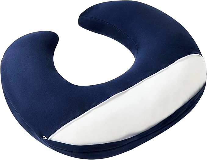 Nursing Pillow, Plus Size Breastfeeding Pillow Original Support for Baby Boys Girls Breastfeeding Essentials, with Removable Soft Cotton Cover (Dark Blue, Large (25.59 * 20.08 * 6.30 Inches))