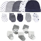 Newborn Baby Boy Girl Caps Mittens Socks Set Cotton Baby Essentials Accessories (Hats+Gloves+Socks)