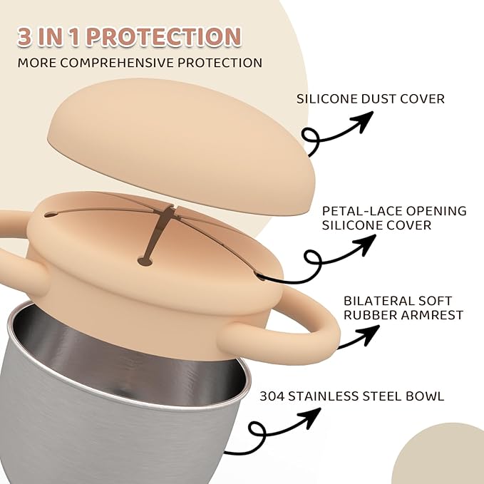 Stainless Steel Snack Containers for Kids, 2 Pack Toddler Snack Containers with Silicone Lids & Handles, Safe and Durable, Snack Cups for Toddlers Spill Proof