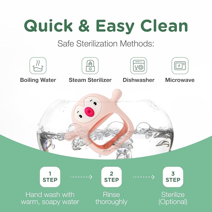 Teething Toy for Infants & Babies, Teethers for Babies 3-6 Months, Baby Teethers 0-6 Months, Teething Toys 6-12 Months, TotCo Never-Drop Baby Teething Toy, Pink