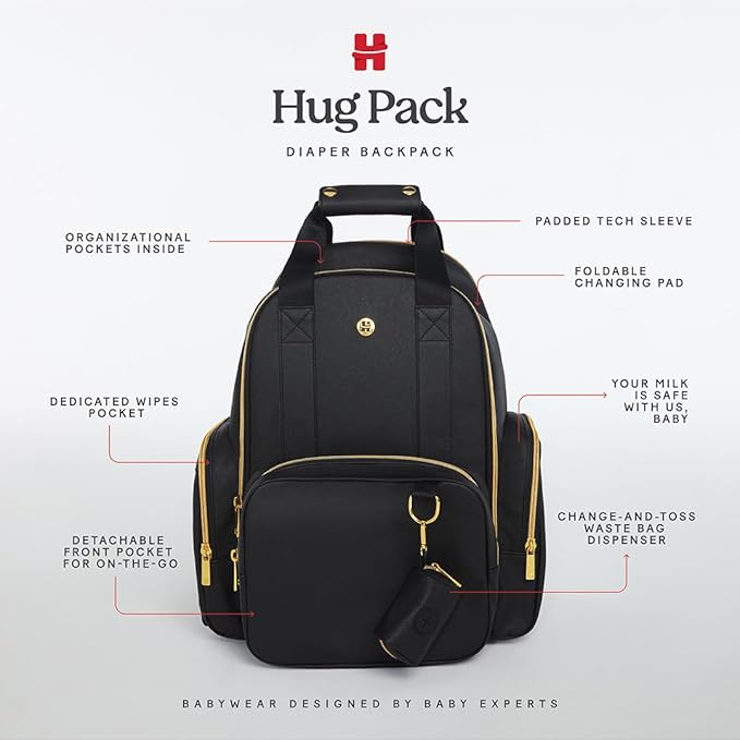 Huggies Signature Hug Pack Diaper Backpack, Black Leather, O/S