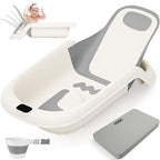 Baby Bathtub for Newborn to Toddler, Reclining Newborn Bathtub, Adjustable Baby Tub with Bath Kneeler Pad & Clean Rinse Cup, 0-36 Months (Gray)