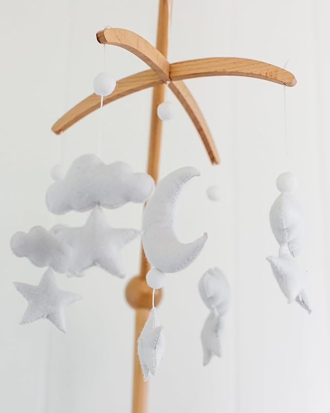Sorrel + Fern Baby Crib Mobile (Moon, Cloud, & Stars) - Baby Shower Gift Nursery Decor Ceiling Mobile for Boys & Girls (Foldable)