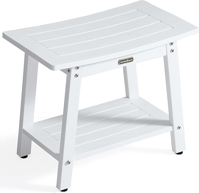 Large Waterproof Shower Bench for Inside, HDPS White Shower Stool for Shaving Legs, Spa Bath Chair Seat for Bathroom, Indoor/Outdoor Use, No Maintenance, Weight Capacity 500LBS