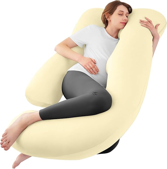 Sasttie Pregnancy Pillows for Sleeping, Jumbo U Shaped Cooling Full Body Pillow with Removable Cover, Pregnant Women Must Haves, Maternity Essential, Light Yellow