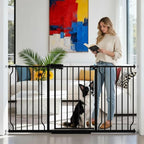 TSAYAWA Extra Wide Baby Gate with Door, 52.76~62.2 Inch Wide Presure Mounted No Drill Metal Auto Close Child Gate for Stair Doorway - Indoor Outdoor Safty Gate for Toddler Dog Doggie, Black