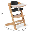 Cowiewie Natural Wooden High Chair for Babies & Toddlers 3-Tier Remove & 2 Adjustable Tray, 8 Adjustable Highchair with Cushions, Easy to Clean (Black)