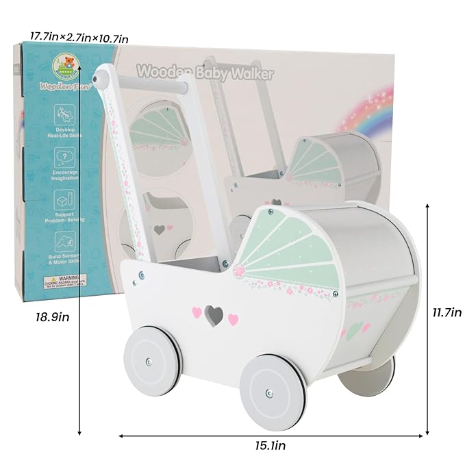 Wooden Baby Push Walker for 1 Year Old and up, Toddler Shopping Cart Push Toys for Boys Girls