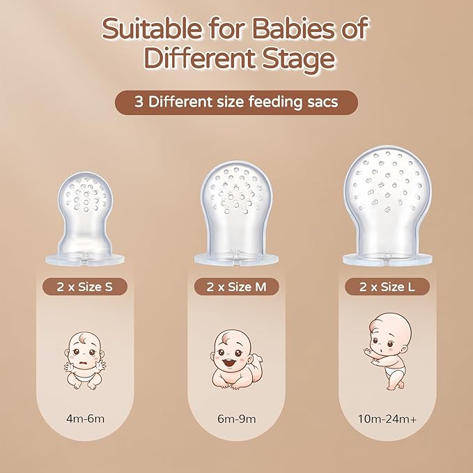 2 Pack Silicone Baby Fruit Feeder with Mini Freezer Tray, Breastmilk Popsicle Molds for Baby Teething Relief, Fresh Food Feeder for Safe Infant Self Feeding, Extra Food Pouches - Pink