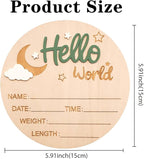 Baby Announcement Sign, 5.9 Inch Wooden Hello World Newborn Signs, Birth Announcement Sign and Pen, Moon and White Cloud Decoration, Welcome Newborn Arrival to World, Hospital Nursery for baby (Green)