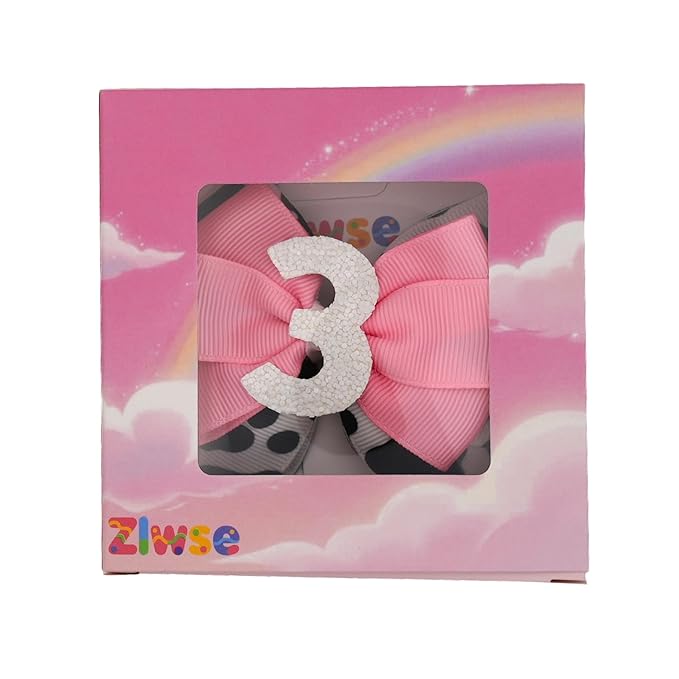 Birthday Hair Bow for Baby Girls 1 2 3 4 5 6 Years Sprinkle Decorations Party Pink Hair Accessories for Three 3rd Birthday Cow Print Cowgirl