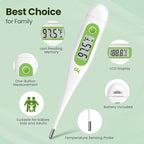 Femometer Thermometer for Adults and Kids, Digital Thermometer with Fever Alert, Memory Recall, C/F Switchable, for Oral, Rectal or Under Arm Use, Green