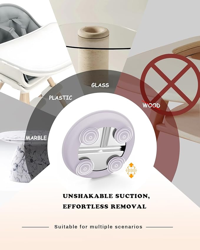 Stainless Steel Baby Plate with Suction, 8” Divided Toddler Plates with Removable Silicone Sleeves for Kids, Non-Toxic Non-Slip Unbreakable Dishwasher Safe Dinnerware Set of 2, Pink & Lilac