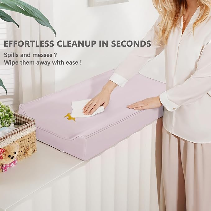 Vegan Leather Changing Pad Cover with Zipper - 31"X 16" - Waterproof Wipeable, Extra Thick & Portable & Non-Slip Diaper Mat - Fits Standard Changing Tables (Pink)