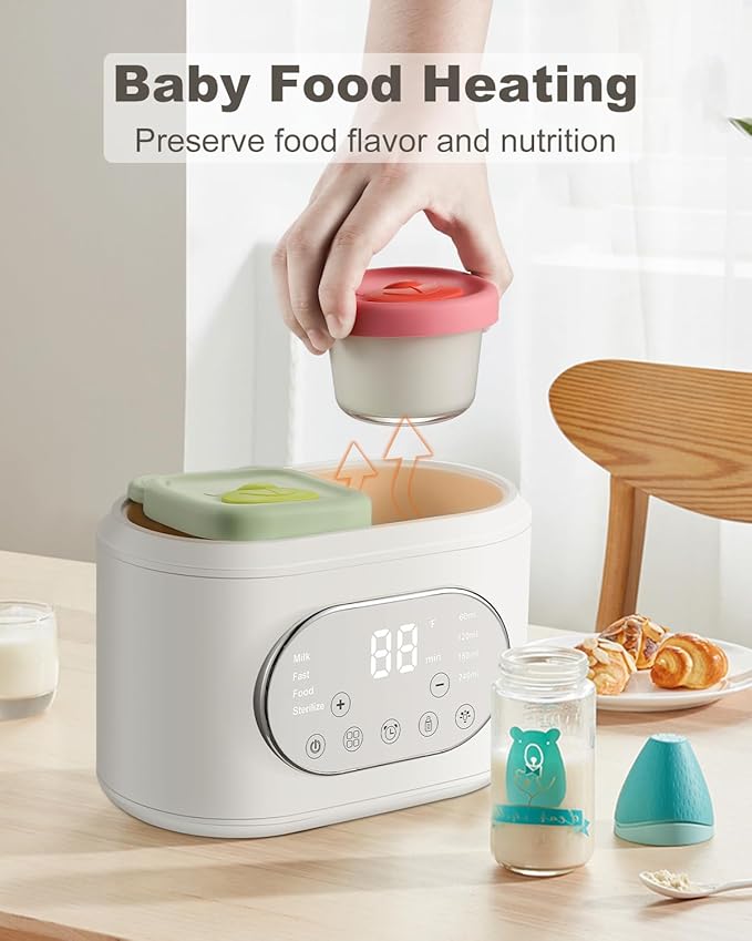 Bottle Warmer, 10-in-1 Fast Baby Bottle Warmer for Breastmilk & Formula, Double Milk Warmer with Timer, Accurate Temp Control, Thaw, Steaming, Heat Food, Keep Warm and Night Light
