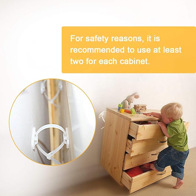 Anti-Tip Furniture Wall Anchor Straps(6 Pack,with Screws),Wall Anchors Straps Kit for Bookshelf or Dresser,Adjustable Safety Furniture Wall Straps for Baby,Kids,Dogs,Cabinet,Bed,Shelf,etc.(White)