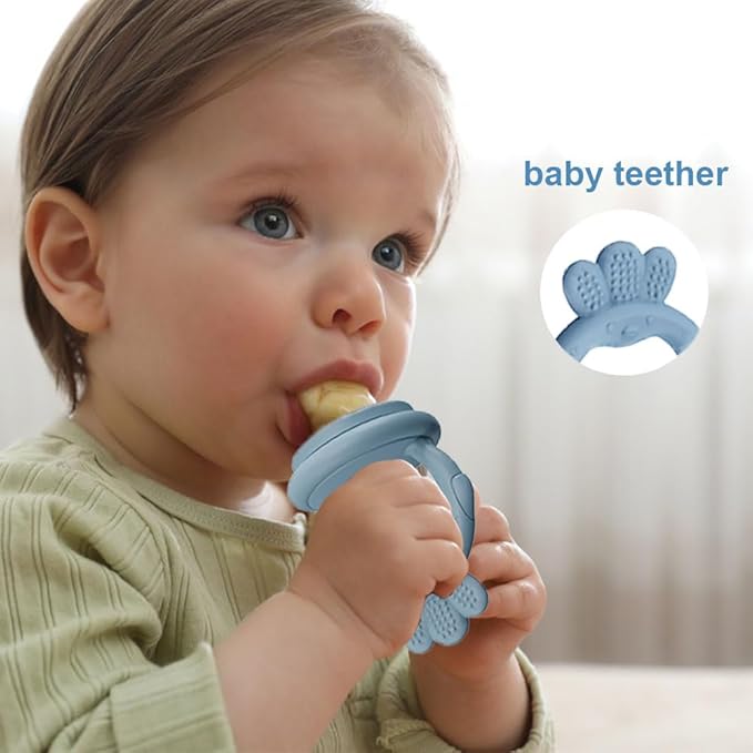Baby Food Fruit Feeder, Breastmilk Baby Popsicle Molds, Silicone Teether Freezer Tray Food Feeder Pacifier for Teething Relief (Blue)
