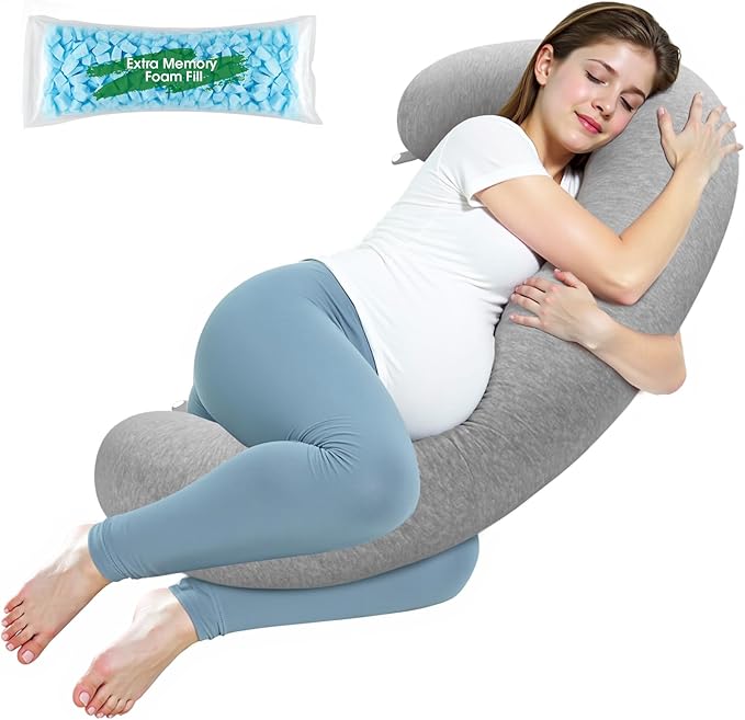 Pregnancy Pillows for Sleeping, C-Shaped Maternity Pillow for Pregnant Women, Memory Foam Body Pillow with Removable Cover, Adjustable Support for Back, Legs, Belly, Neck, 47.2’’ x 9.8’’
