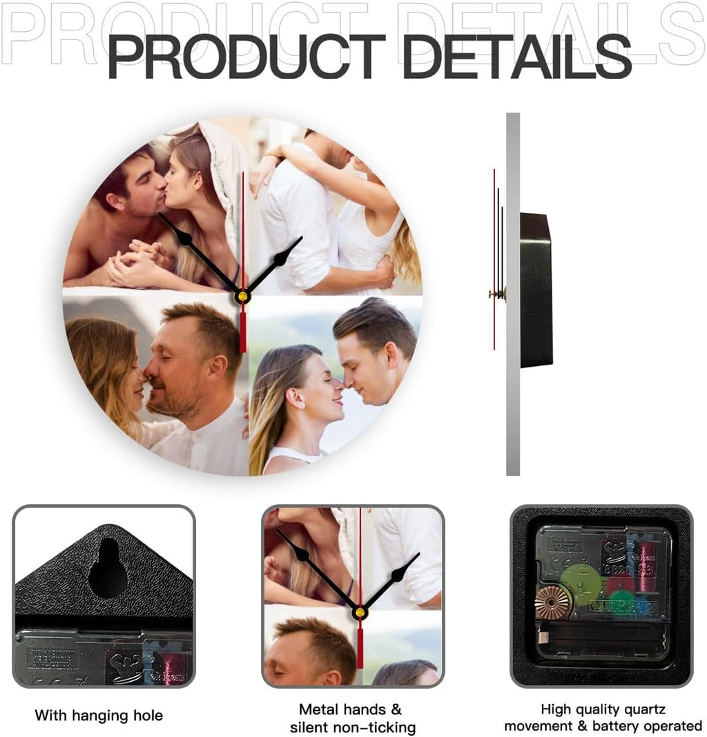 Generic Custom Wall Clock Personalized Clocks with Photo Text Logo Customized Round Clock for Birthday Wedding Present Creative, 12inch-30cm
