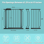 WAOWAO Baby Gate 62.19-66.92" Extra Wide Pressure Mounted Walk Through Swing Auto Close Safety Black Metal Toddler Kids Child Dog Pet Puppy for Stairs,Doorways,Kitchen