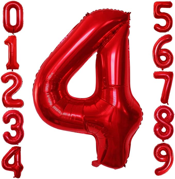 GOER Red Foil Balloons Number 4,Huge Number Balloons for 4th 44th Birthday Party Supplies Anniversary Decorations (3 pcs,42 inch,32 inch,16inch)