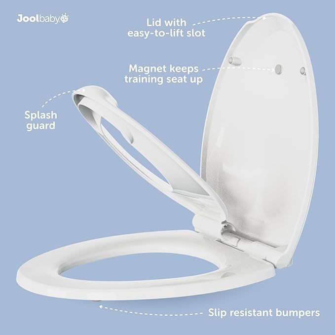 Quick Flip Toilet Seat with Built-in Potty & Splash Guard for Toddler Training, Slow Close - Jool Baby (Elongated)