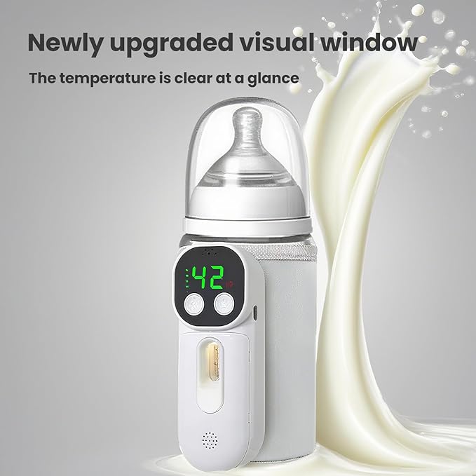 Portable Bottle Warmer for Travel, Warm for 6-10 Hours, Baby Bottle Warmer with Sound Voice Control, Travel Bottle Warmer for Breastmilk