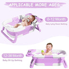 TPN Collapsible Baby Bathtub, Baby Bath Tub with Soft Cushion & Real-Time Thermometer, Baby Bathtub Infant to Toddler Tub (0-36 Months), Portable Travel Baby Tubs for Newborns (Lavender)