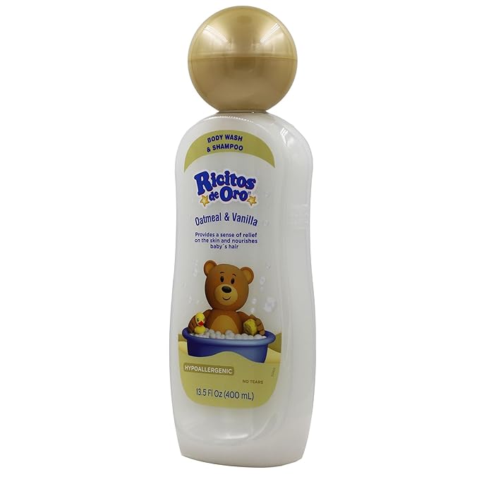 Ricitos de Oro Baby Shampoo and Body Wash, Formula with Oats and Vanilla, Hypoallergenic, Tear-Free Body Wash and Shampoo, 2-Pack of 13.5 Fl Oz Each, 2 Bottles
