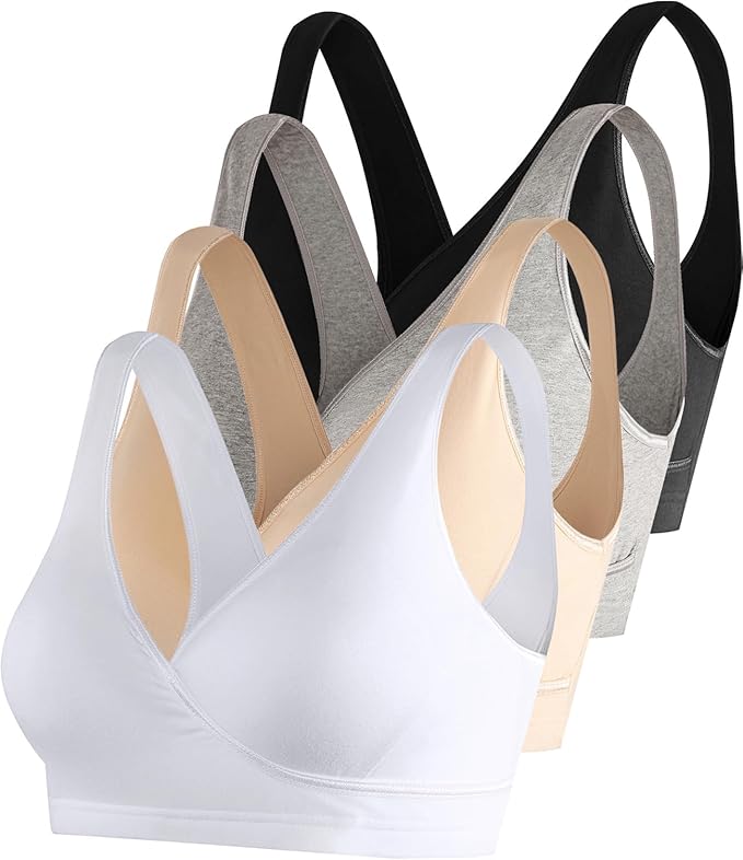 SUIEK 4 Pack Nursing Sleep Bra Maternity Bralette Cotton Breastfeeding Bras