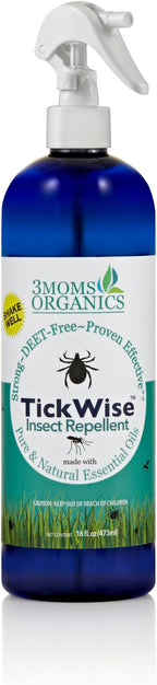 3 Moms Organics TickWise | 16oz Extra Strength, DEET- Free, Tick and Insect Repellent | Plant Based Essential Oils and All Natural Ingredients | Safe for Kids, Adults, Dogs and Horses